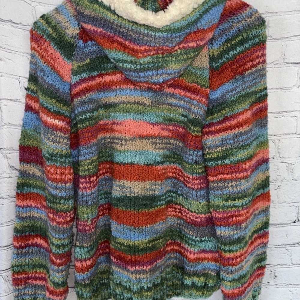 Milma’s Crafts Sweater Multicolor 100% Wool Llama Hooded Full Zip Hoodie Boho - Picture 3 of 4